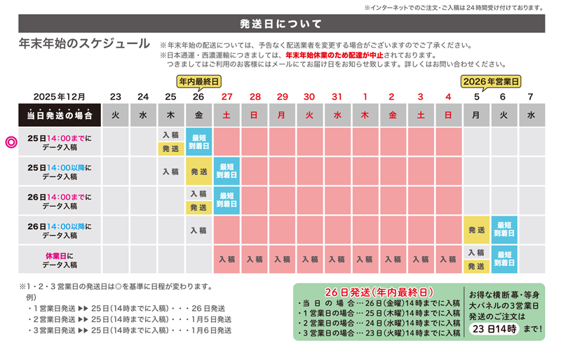 年末年始のスケジュール